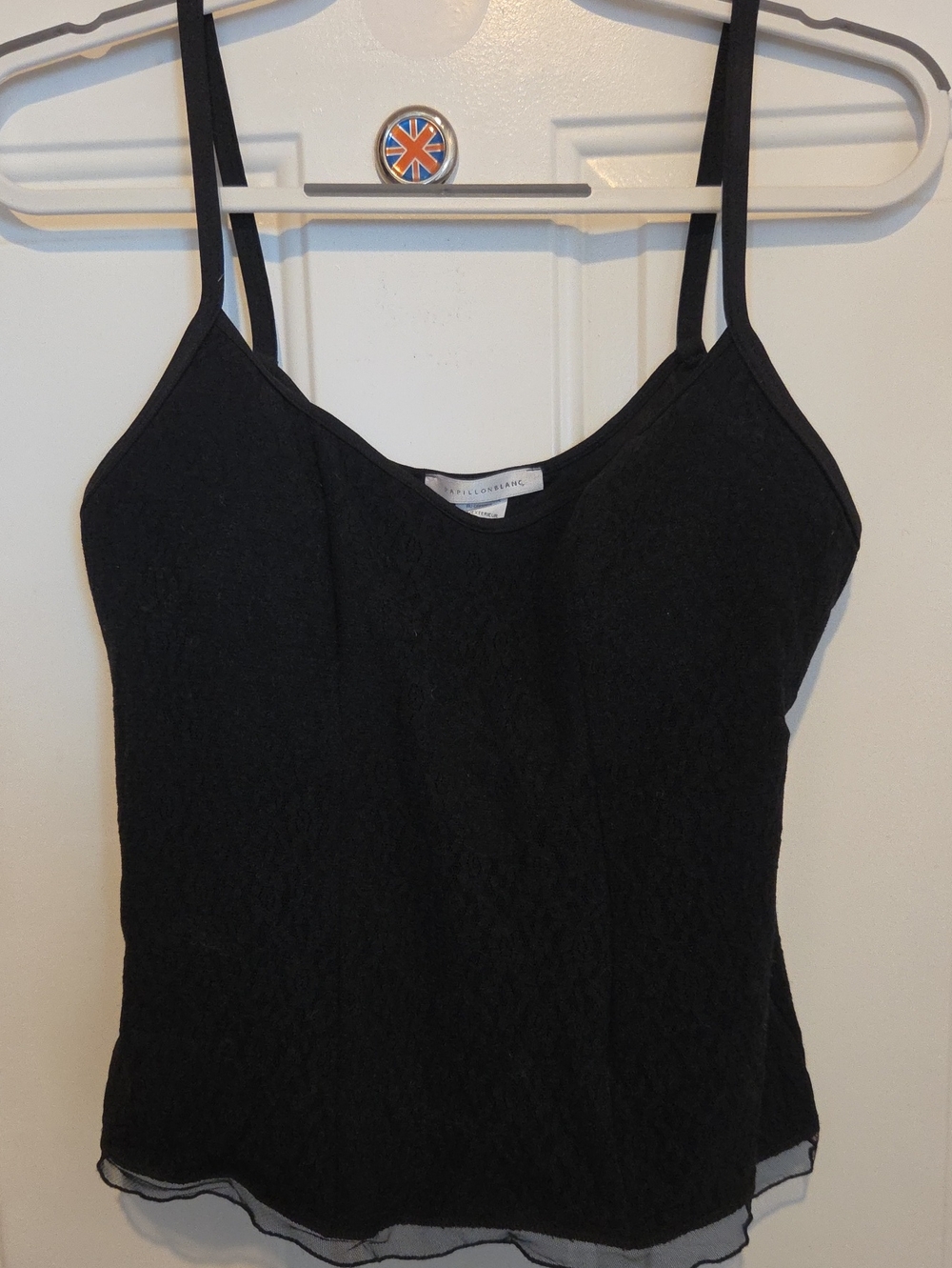 Papillon Blanc Black Lace-Effect Spaghetti Strap Camisole